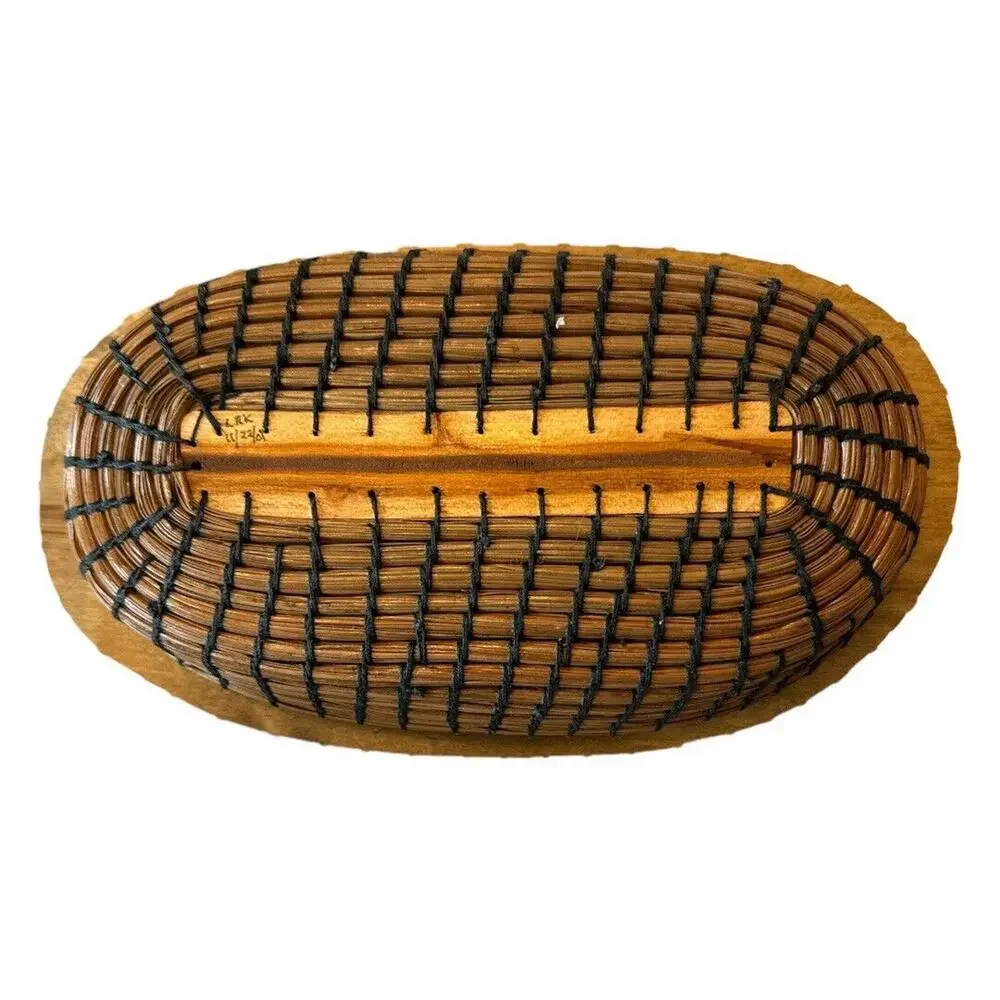 Hand Made And Sewn Pine Needle Basket 9”x5”x2”